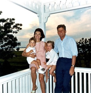 ST-C22-1-62 04 August 1962 President Kennedy and family, Hyannis Port. L-R: John F. Kennedy Jr., Mrs. Kennedy, Caroline Bouvier Kennedy, President Kennedy. Photograph by Cecil Stoughton, White House, in the John F. Kennedy Presidential Library and Museum, Boston.