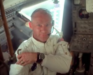 buzz aldrin wearing an omega watch